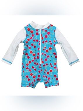 Cherry Print Koala Infant Girls Long Sleeved Blue Rash Guard Baby Swim Suit
